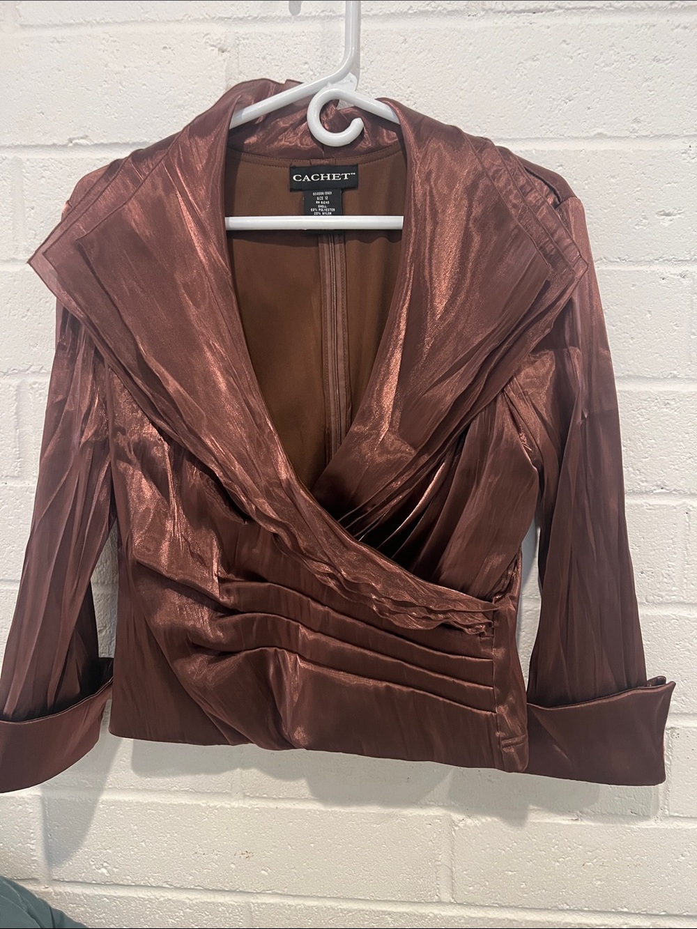 Cachet Metallic Copper Wrap Blazer